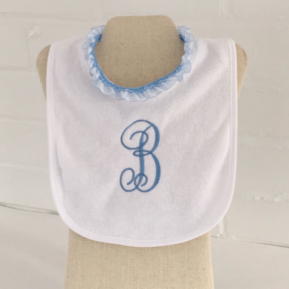 Baby Girl Or Boy Embroidered Initial B White Terrycloth Bib - Personalized Gift